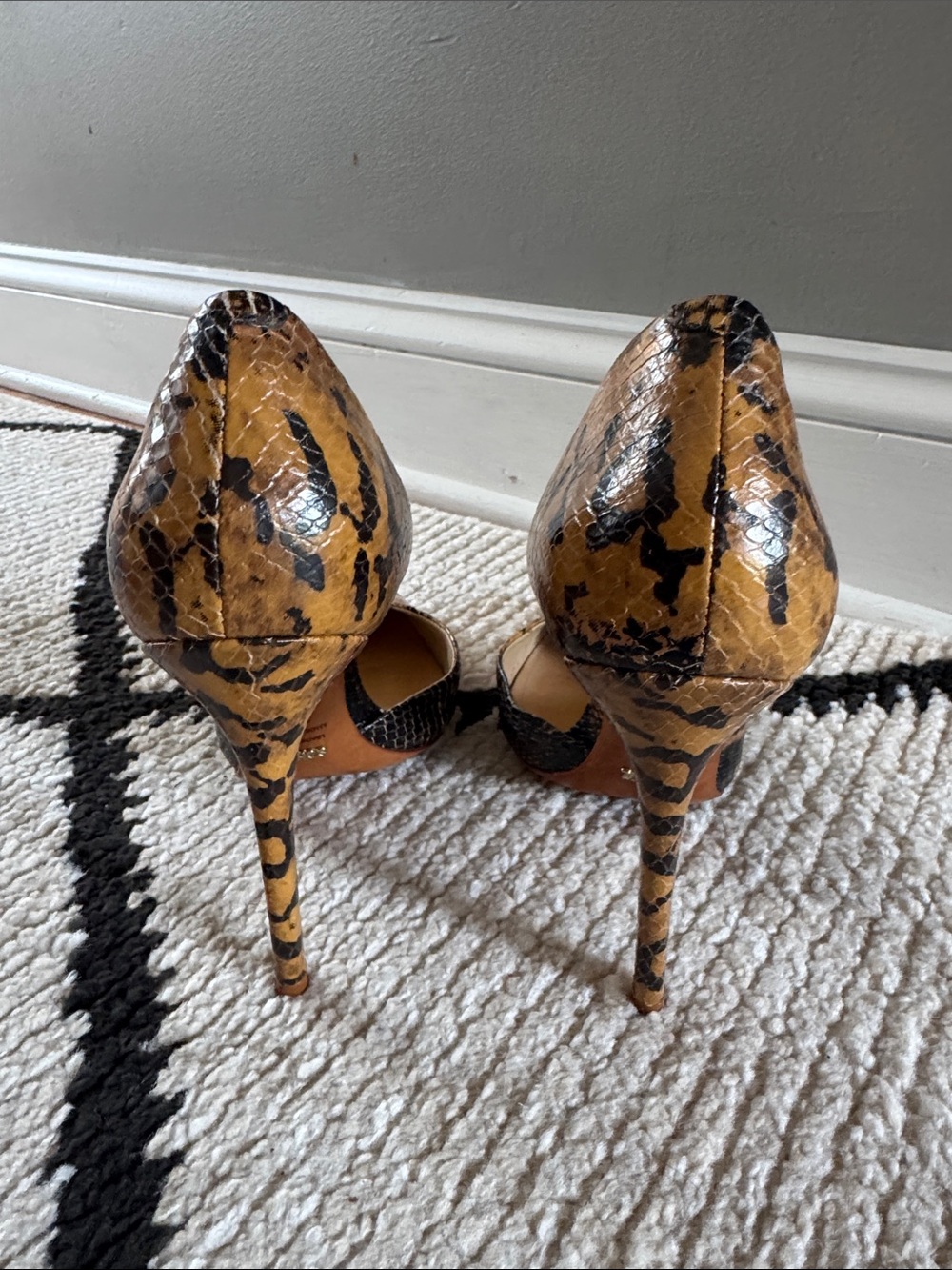 SCHUTZ Tan and Black Snake-Print Pointed D'Orsay Pumps - Picture 3 of 6
